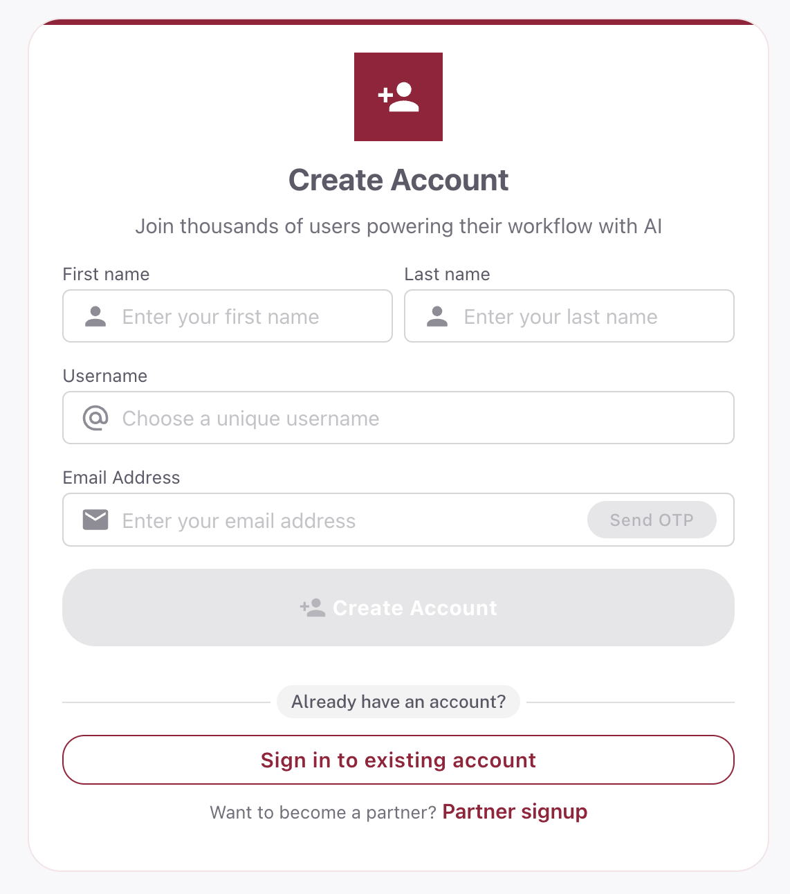 Signup form showing Google and email options